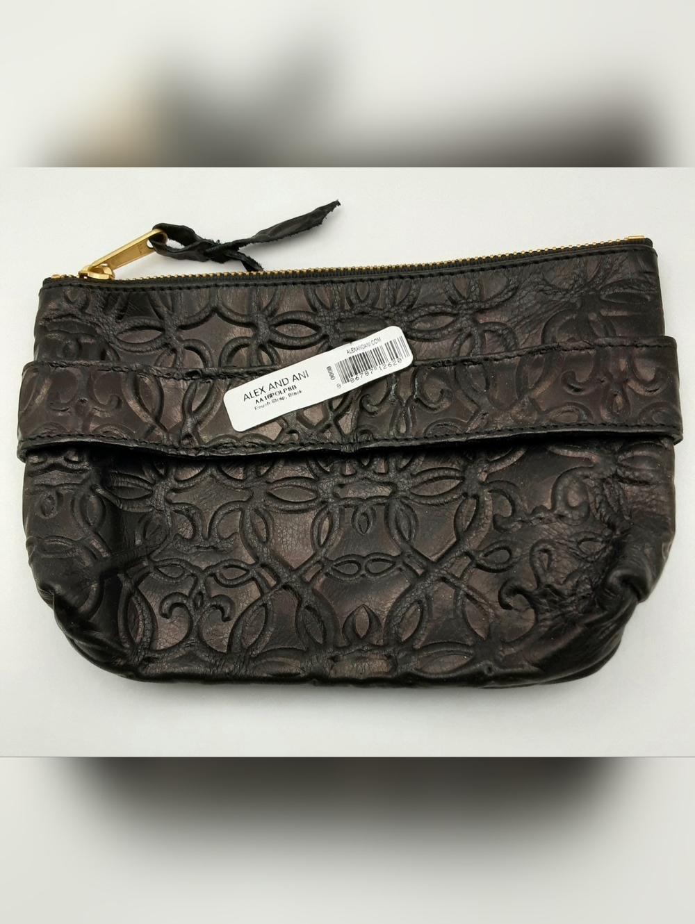 Alex and Ani Genuine Leather Clutch Black Embossed Strap Pouch